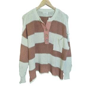 By Together Cream and Dusty Rose Striped Knit Pullover